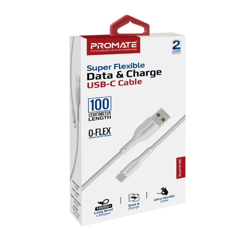 Promate Super Flexible Data and Charge USB-C Cable 1M (Xcord-AC.White)